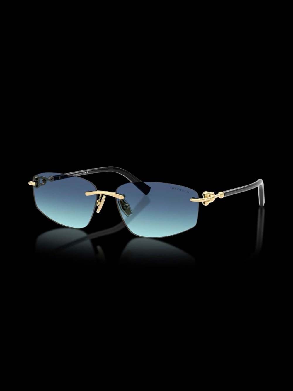 Tiffany & Co. TF 3114 Rectangle Rimless Sunglasses Blue w Tiff Case